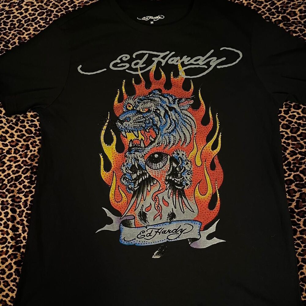 Ed-hardy Women's Black and Silver T-shirt